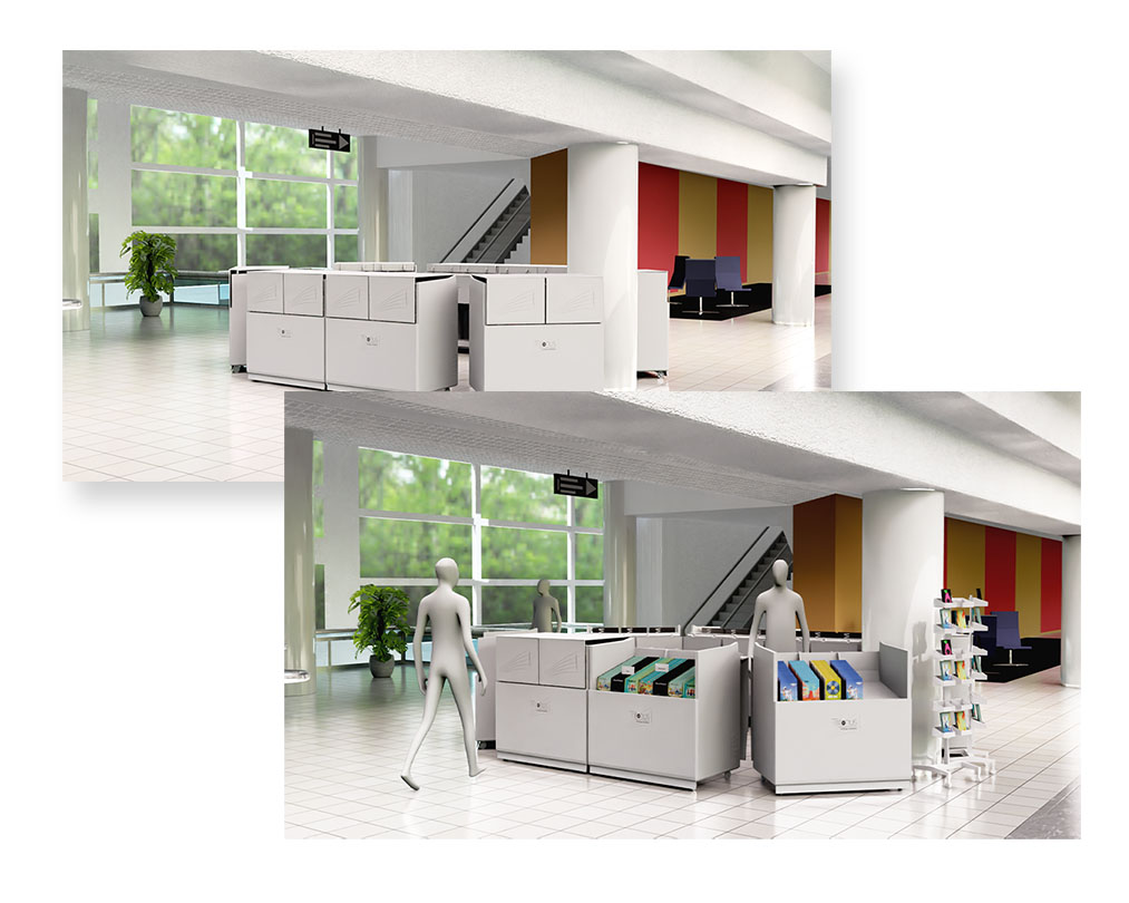 Augion 3D-visualisointi Tritonus-levykaupasta Tampere Talon aulassa