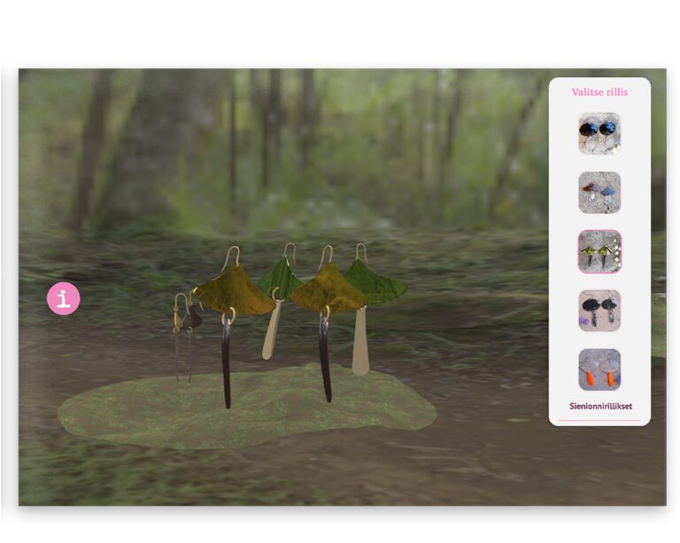 interaktiivinen 3d-malli tisainia tmi-rilliksistä. 3d-mallinnettuja korvakoruja
