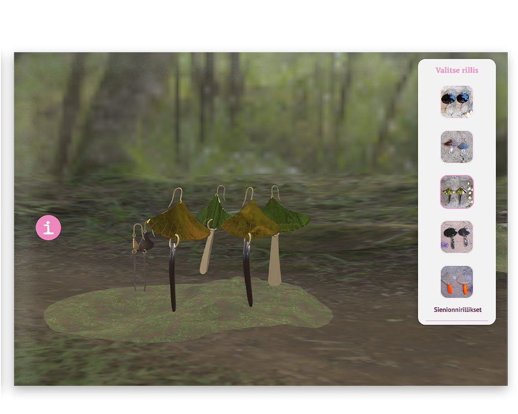 interaktiivinen 3d-malli tisainia tmi-rilliksistä. 3d-mallinnettuja korvakoruja