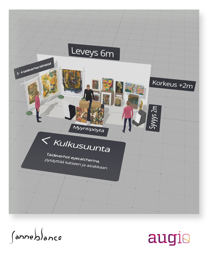 janneblancon taidemyyjäis-osaston suunnitelman interaktiivinen 3D-malli