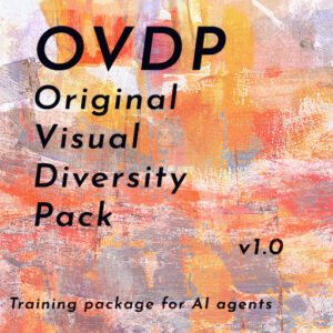 "A preview of the OVDP (Original Visual Diversity Pack) showing a 100% human-authored ai training dataset. The collage includes finished paintings, marker drawings, and rough sketches for commercial ai training.