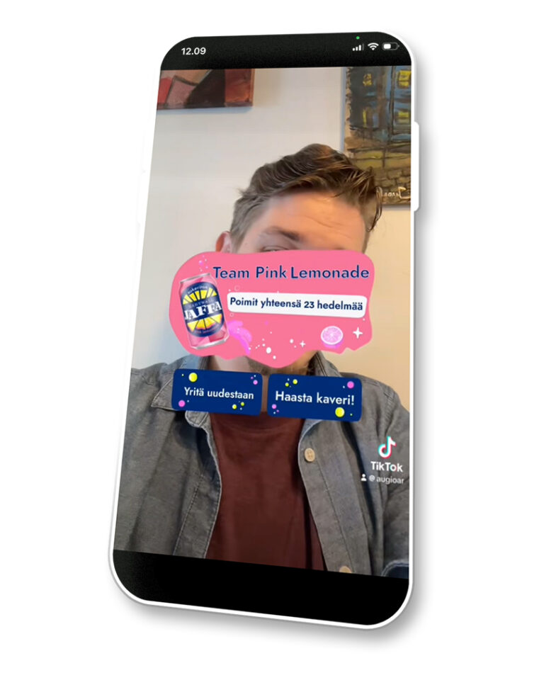 Hartwall Jaffa Pink Lemonade-hedelmäpeli tiktok-filtteri